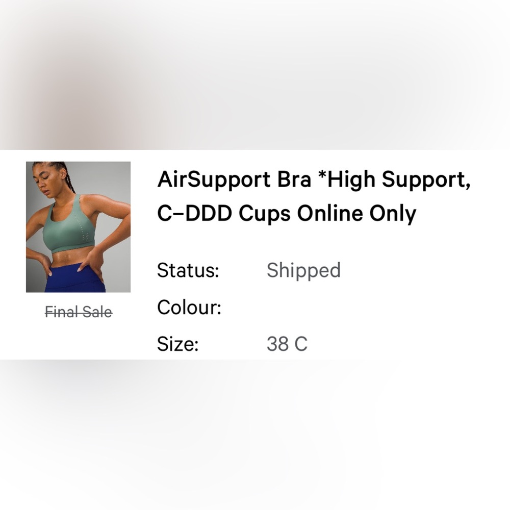 Lululemon air support high support (C-DDD) bra 38C light green